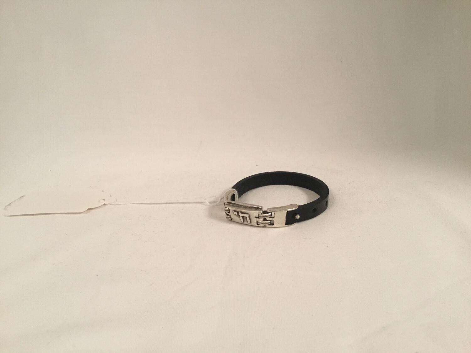 Stainless Steel and Leather Bracelet with Chai, black