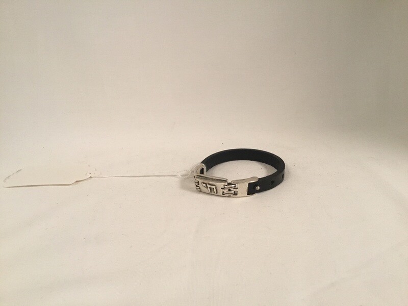 Pewter and Leather Unisex Bracelet with Chai, black Pewter and Leather Unisex Bracelet with Chai, black