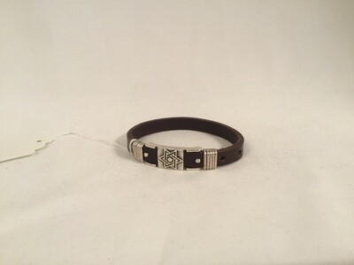 Stainless Steel Star of David Leather Bracelet - brown
