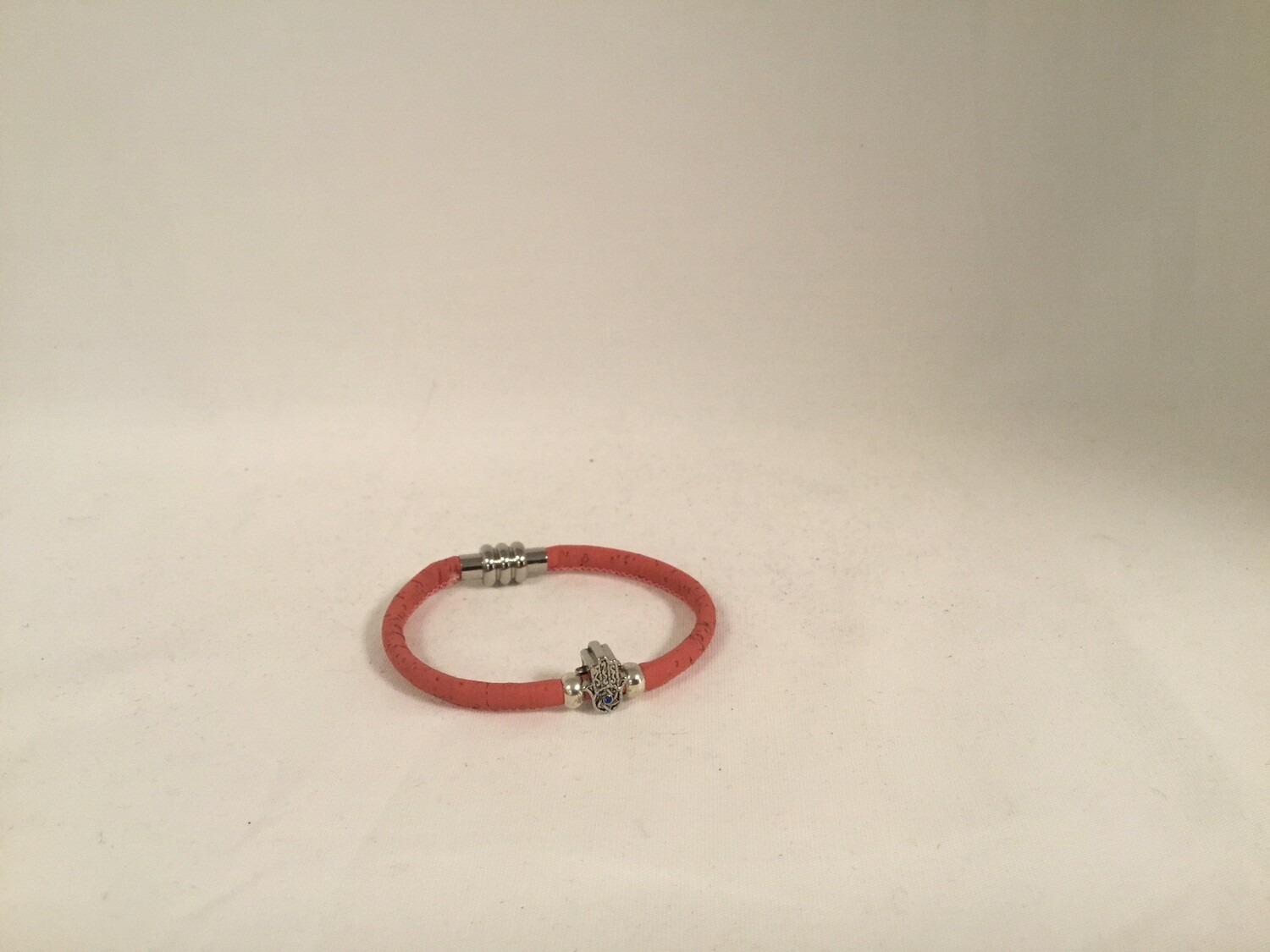 Round Cork Bracelet - Salmon with Hamsa Bead