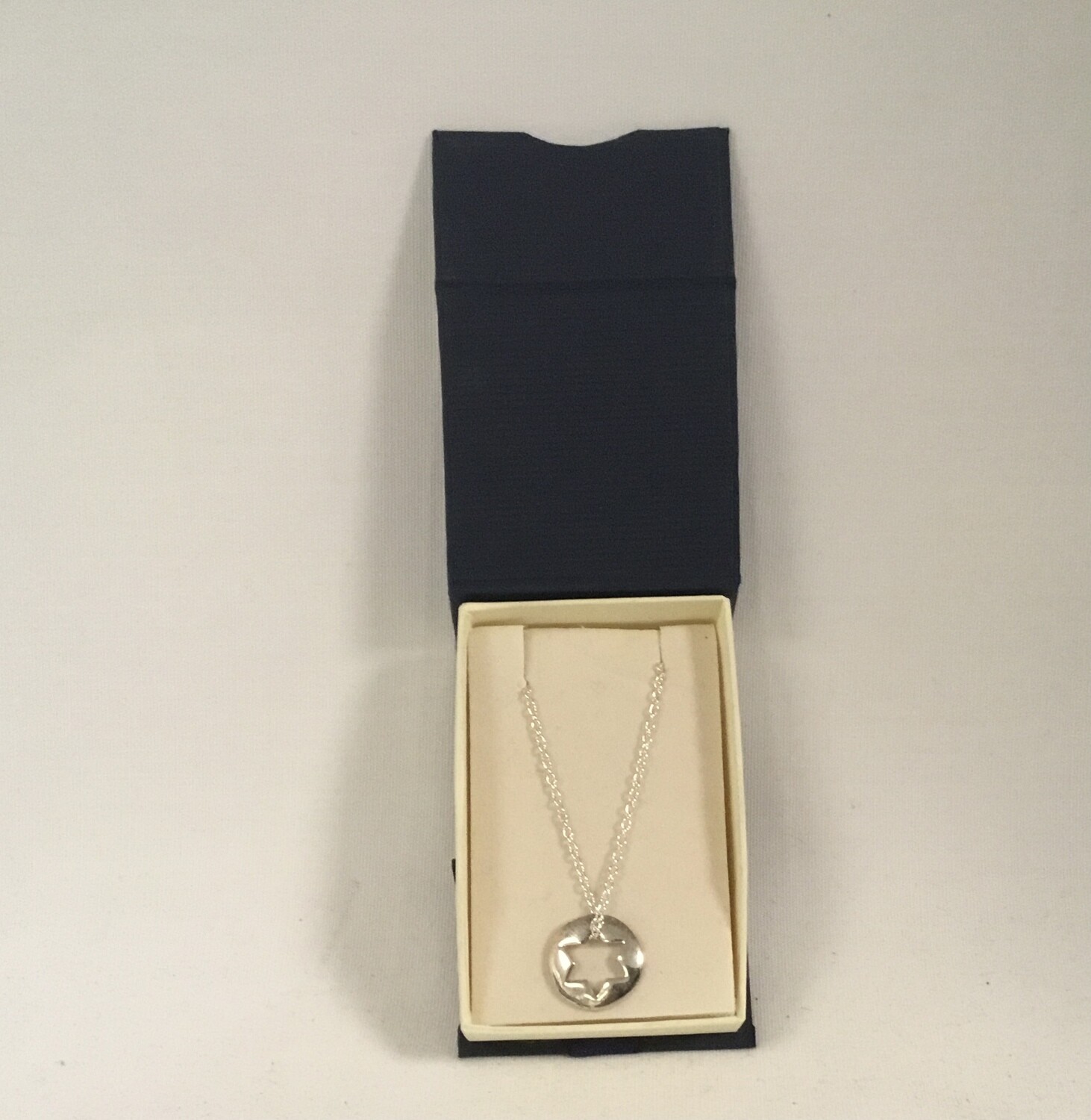 Sterling Silver Star of David Cut Out on Medallion with  Sterling Silver 18&quot; Chain