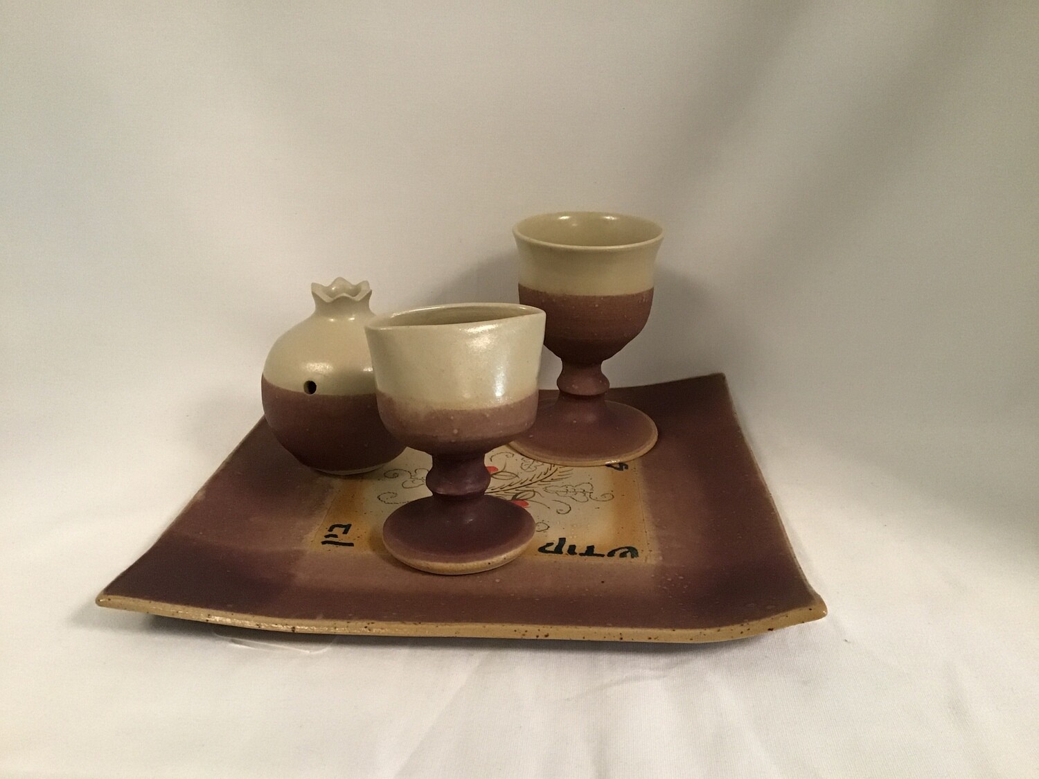 Earth-Tone Ceramic Havdalah Set with mauve coloration