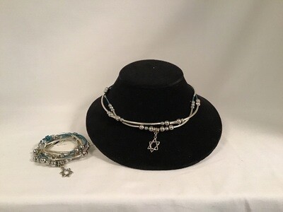 Convertible Wrap Leather Bracelet/Necklace - metallic teal