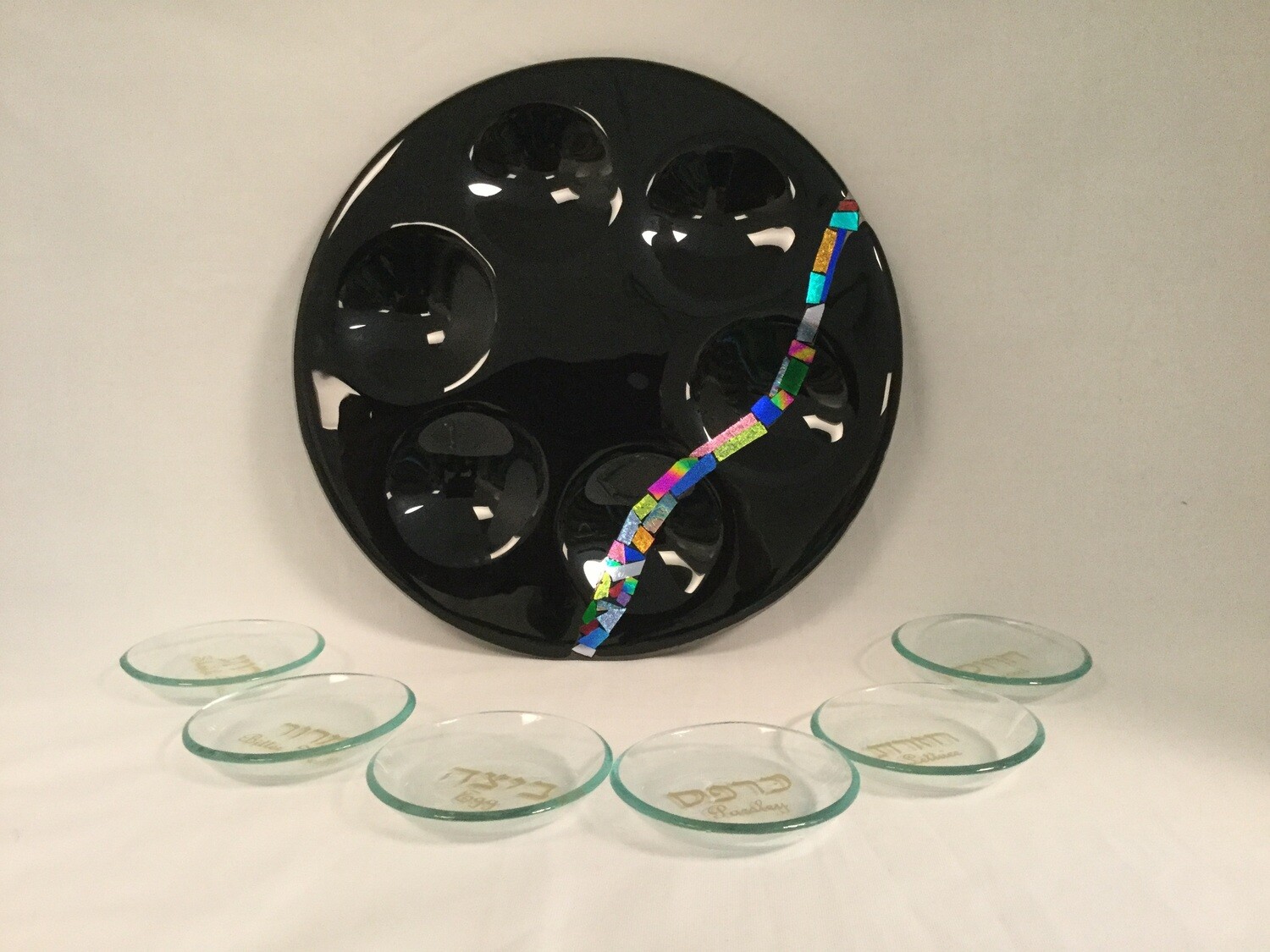 Black with Dichroic Glass River Seder Plate