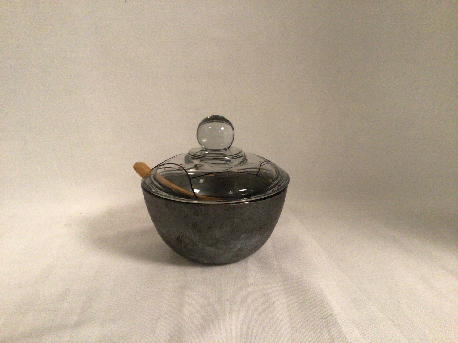 Lidded Painted Glass Bowl with Spoon - Modern