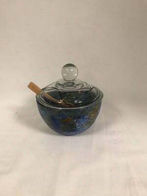 Lidded Painted Glass Bowl with Spoon - Ocean Breeze