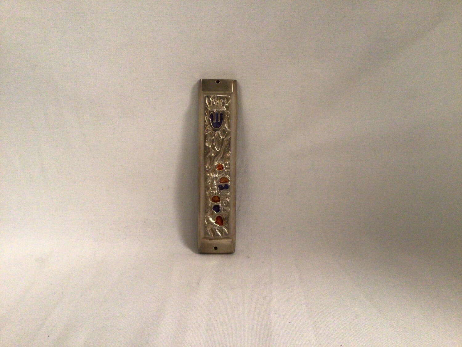 Pewter Mezuzah with Blue Shin