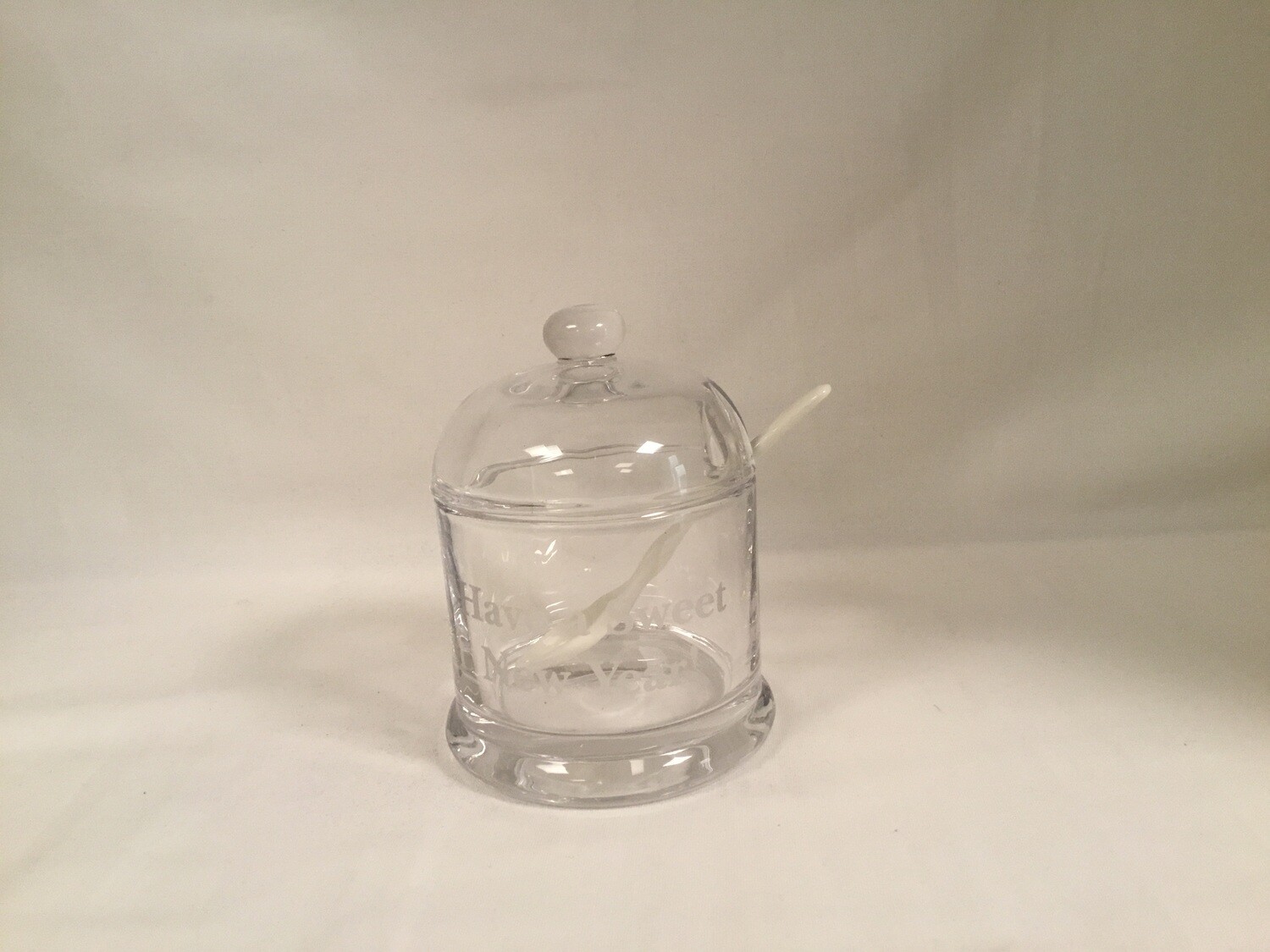 New Year Honey/Jam Glass Jar with Rounded Lid  &amp; Ceramic Spoon