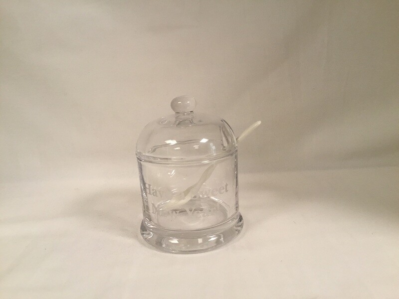 New Year Honey/Jam Glass Jar with Rounded Lid  &amp; Ceramic Spoon