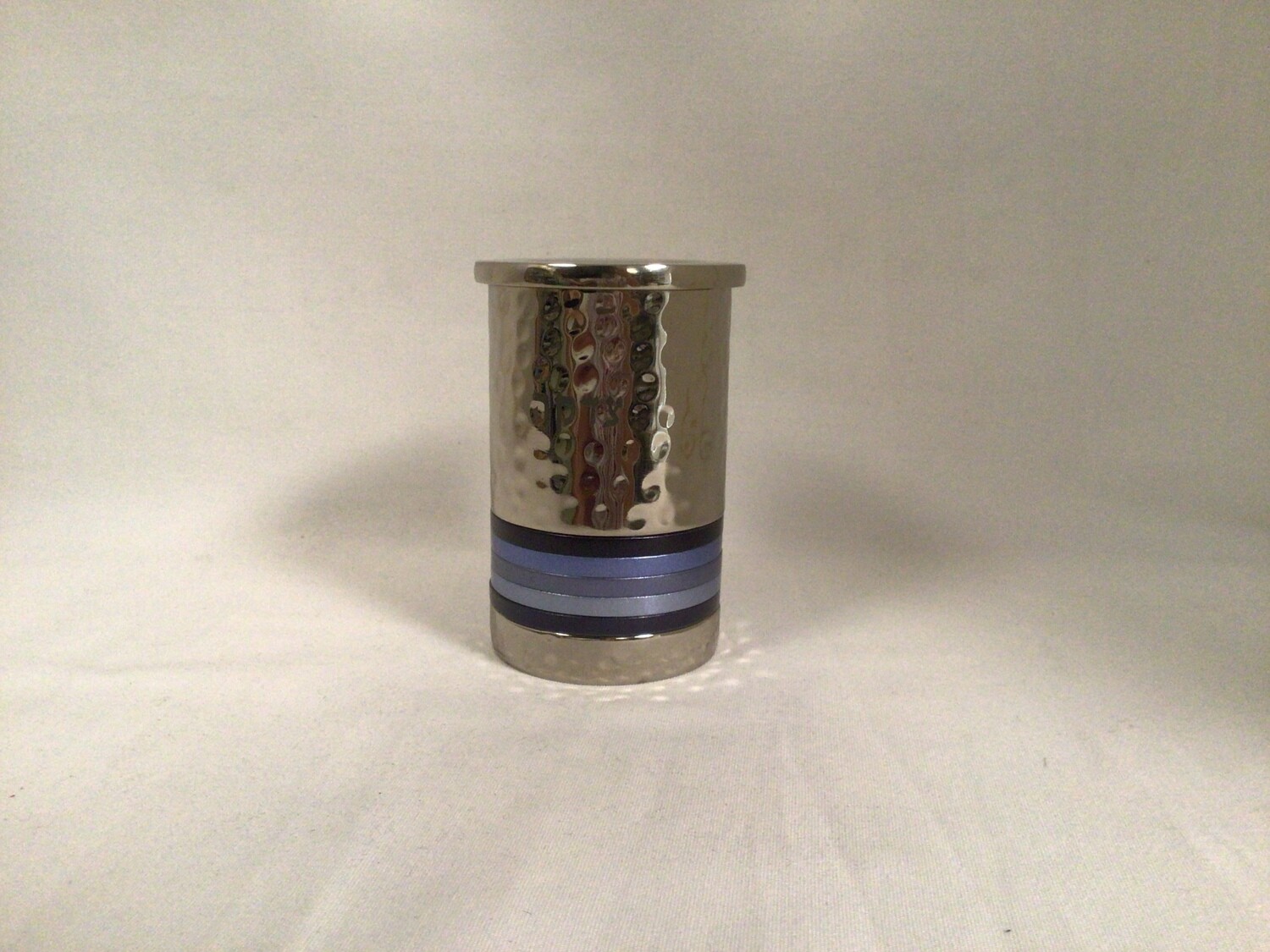 Emanuel Hammered Tzedakah Box, Blue Stripes