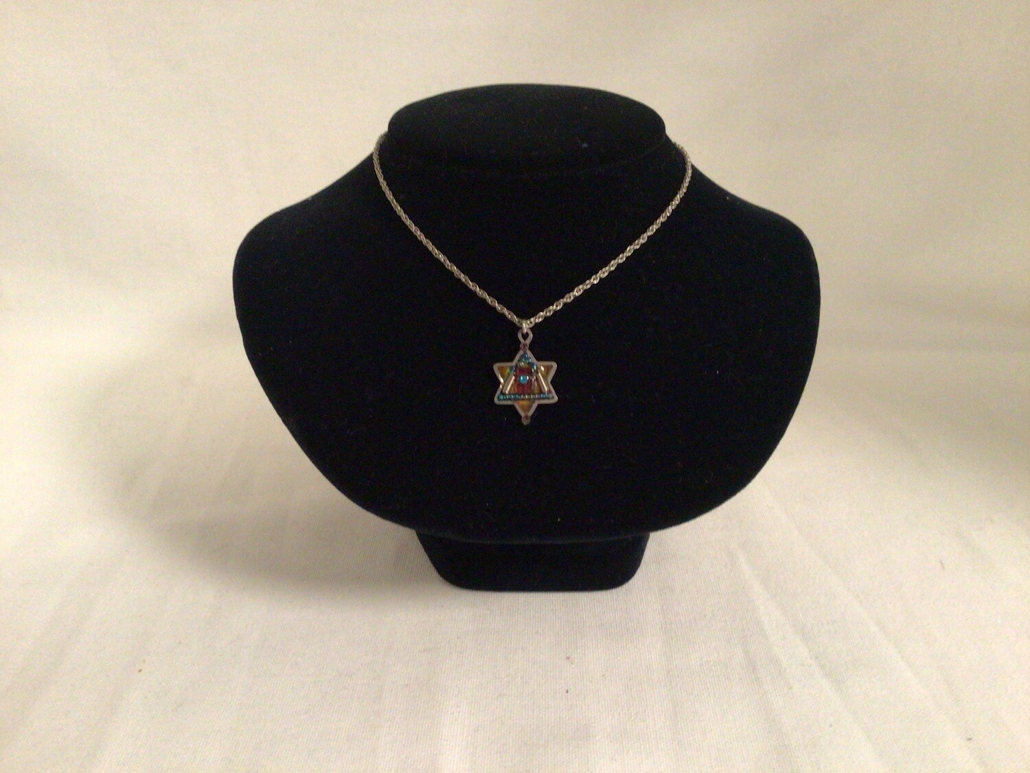 Cocoa/Blue Beaded Star of David Necklace