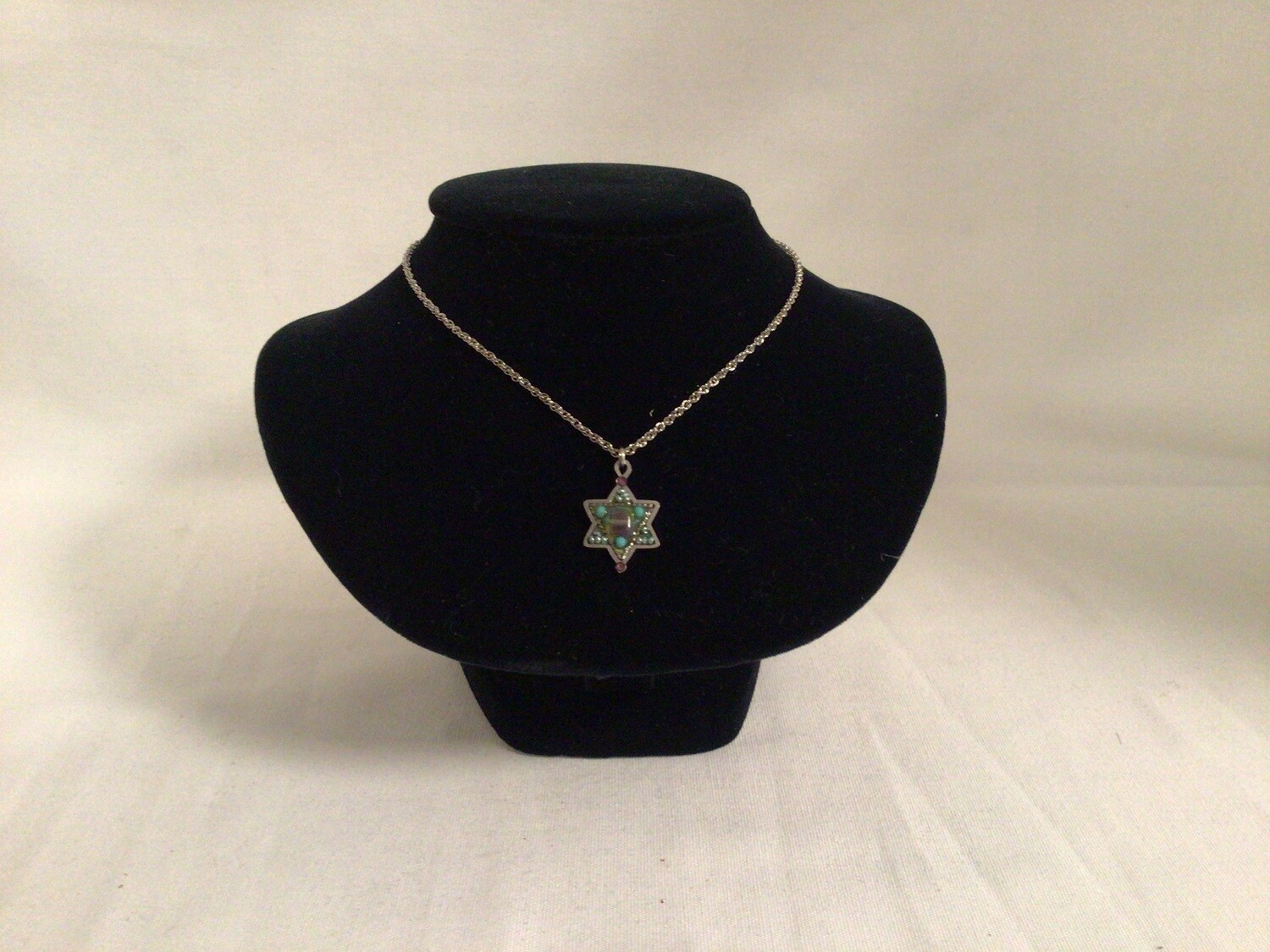 Blue Beaded Star of David Necklace
