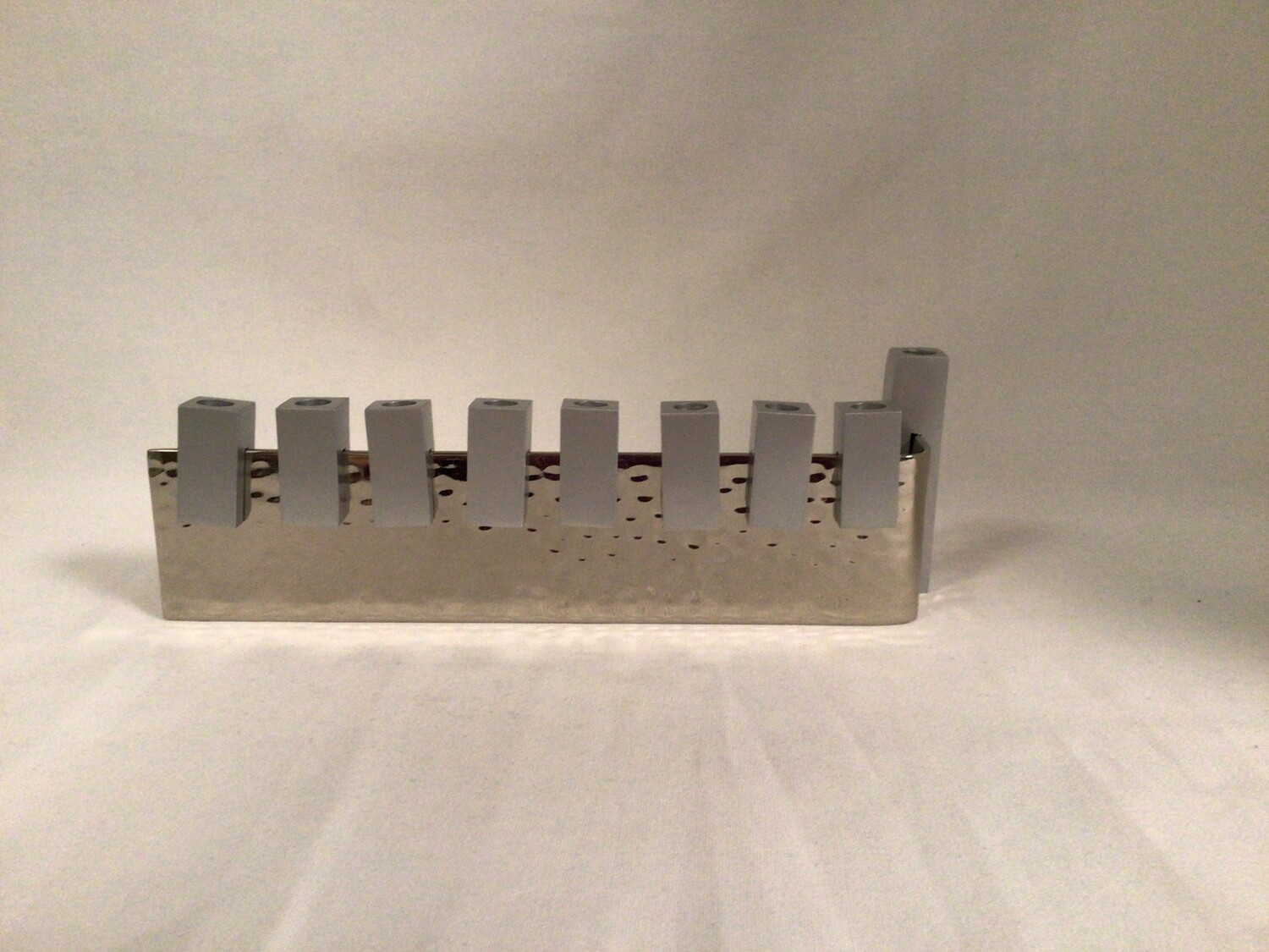 Silver L shaped Hammered Menorah