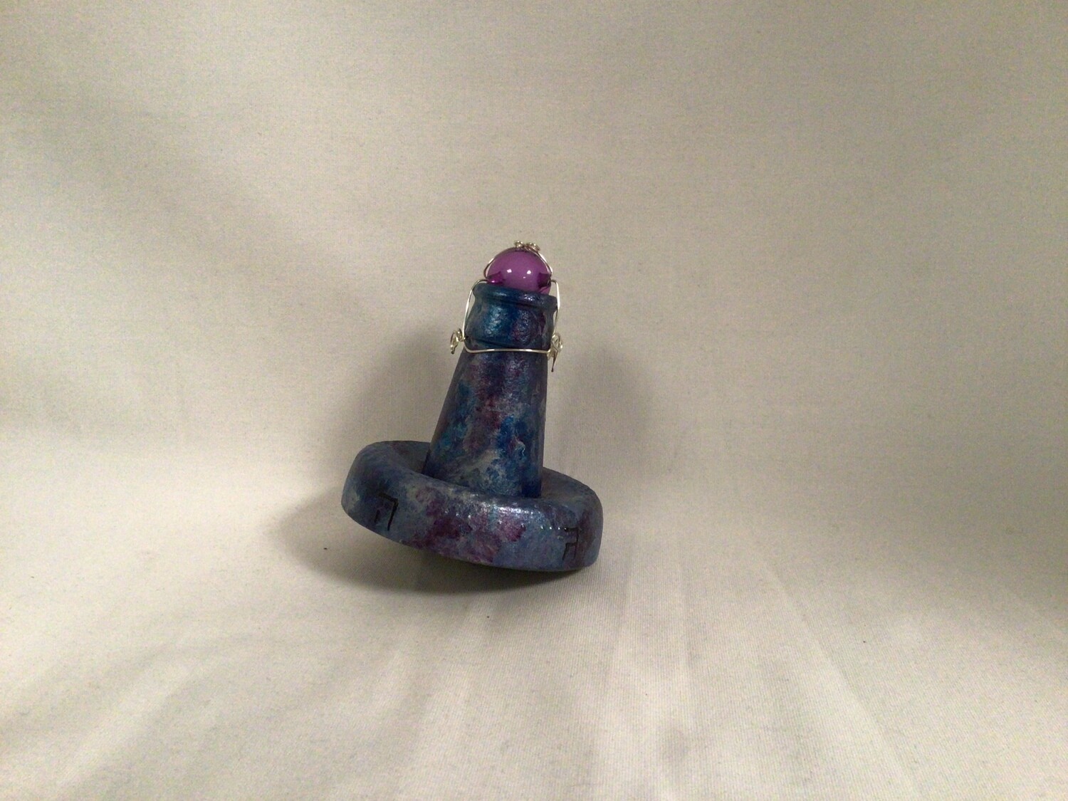 Sapphire Purple &amp; Silver Glass Dreidel
