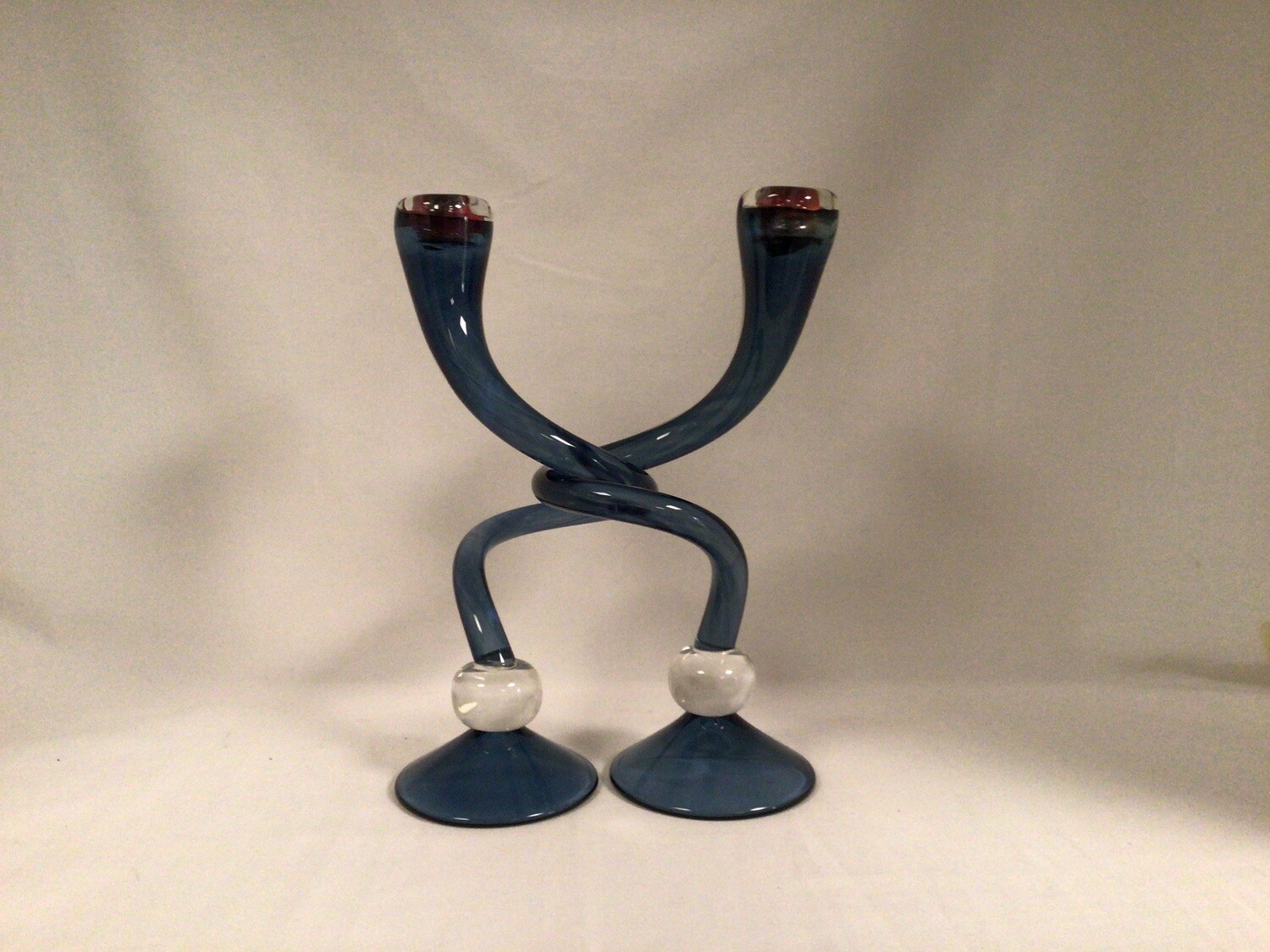 Twisted Blown Glass Candlesticks - Blue