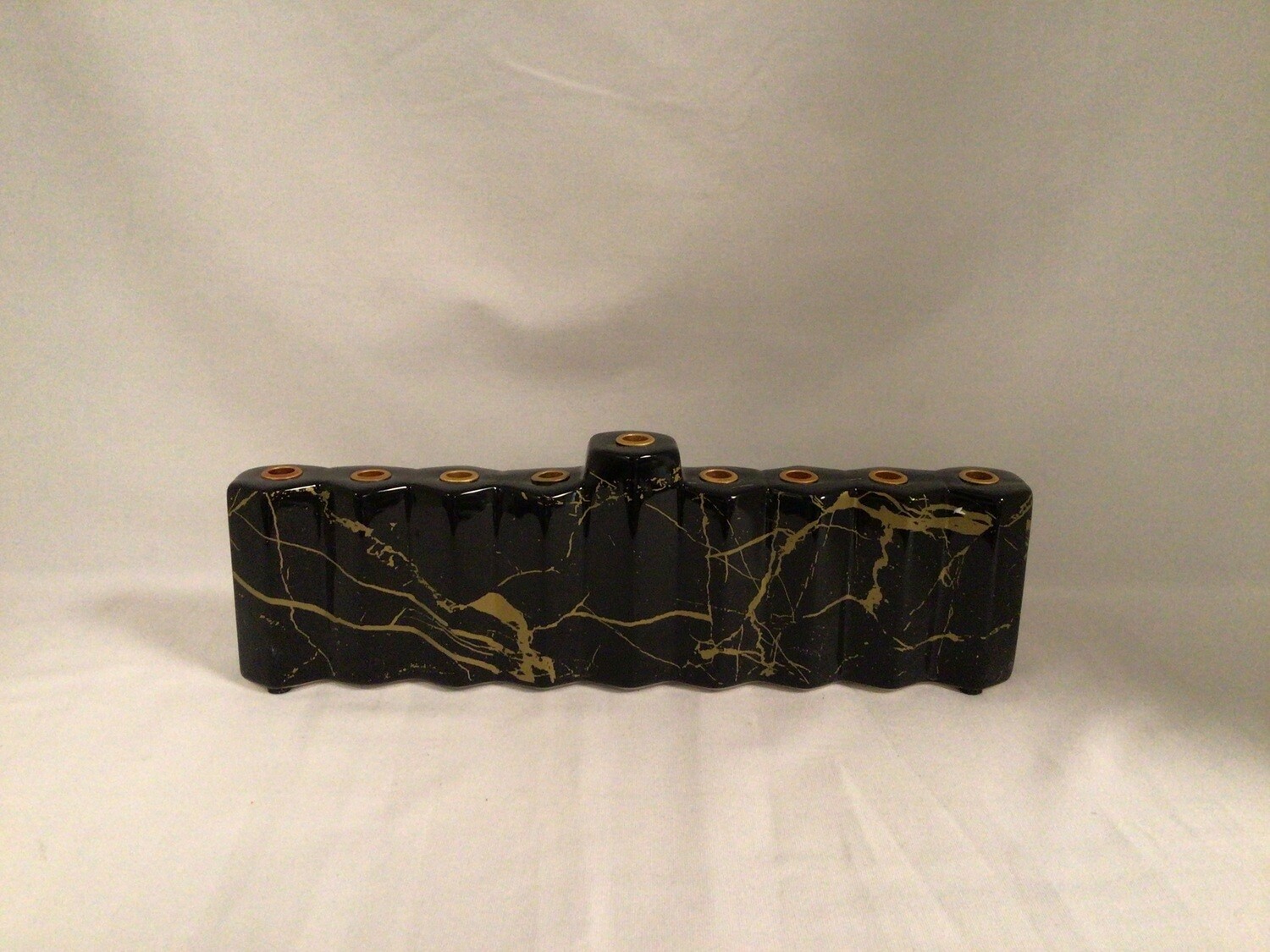 &quot;Hexagons&quot; Black and Gold Ceramic Menorah