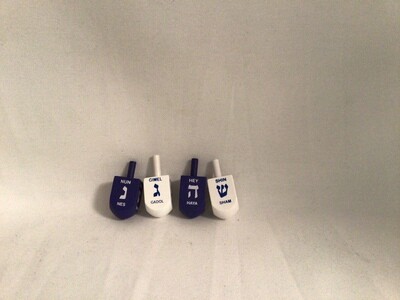 Blue and White Painted Wood Dreidels
