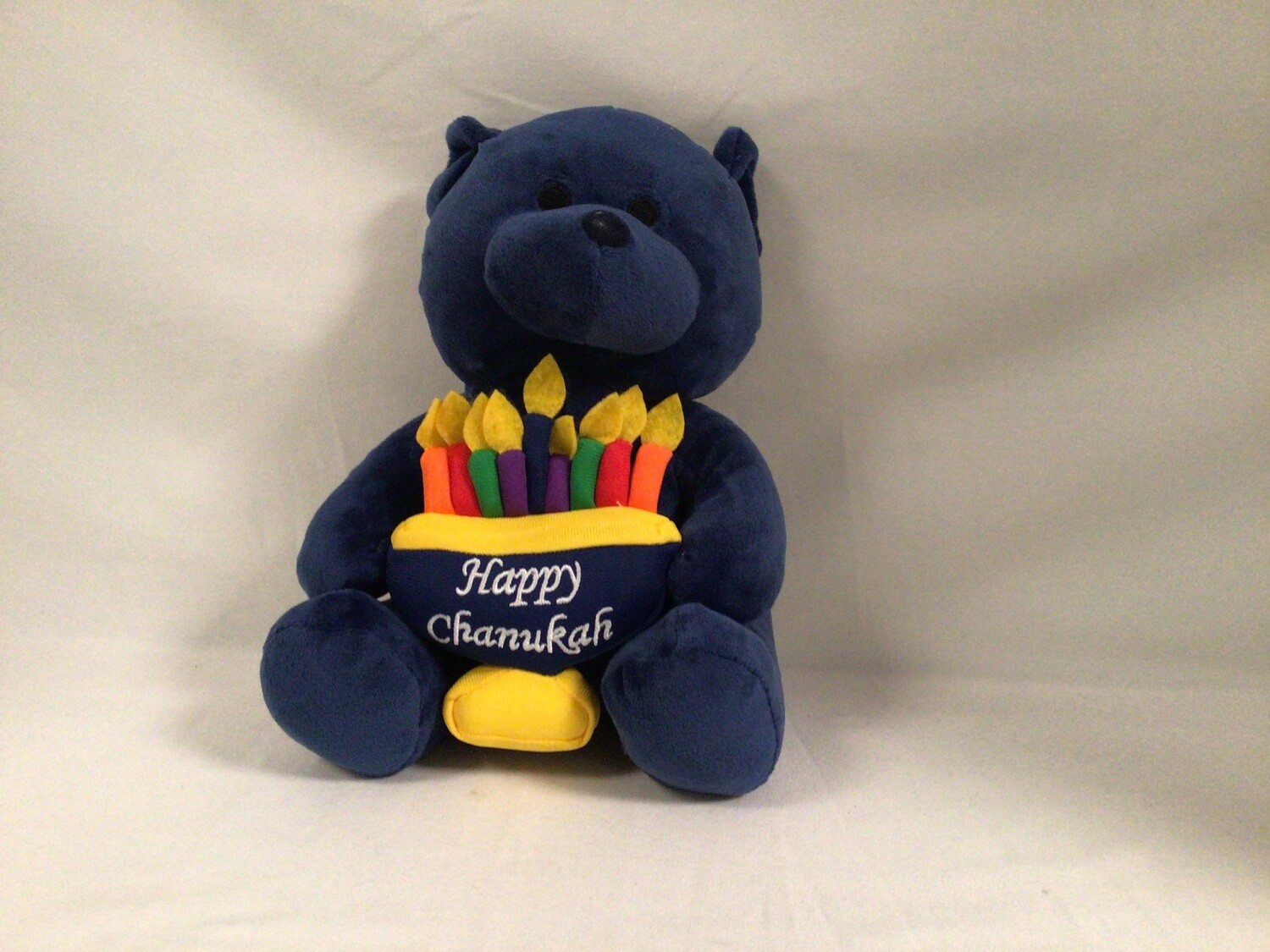 Blue Stuffed Bear with Menorah