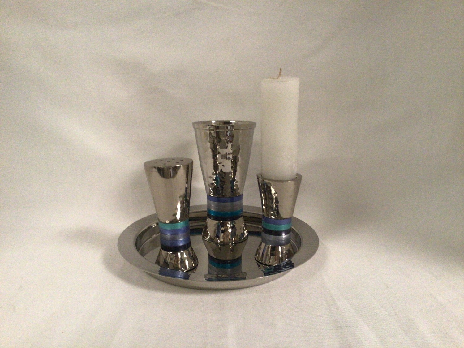 Hammered Havdalah Set w/Blue Rings