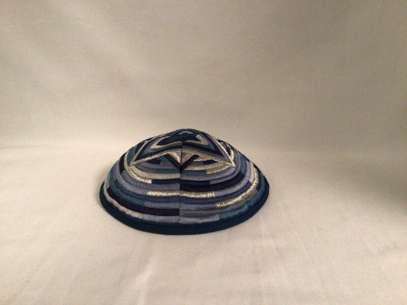Large Magen David Blue Embroidered Kippah