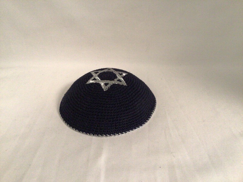 Knit Kippah - Navy with Silver Star
