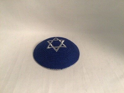 Royal Blue with Silver Star Knitted Kippah