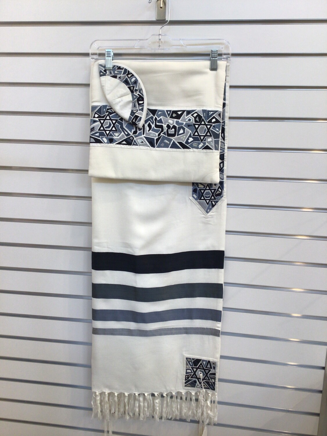 Black &amp; Gray Geometric Magen David Tallit Set