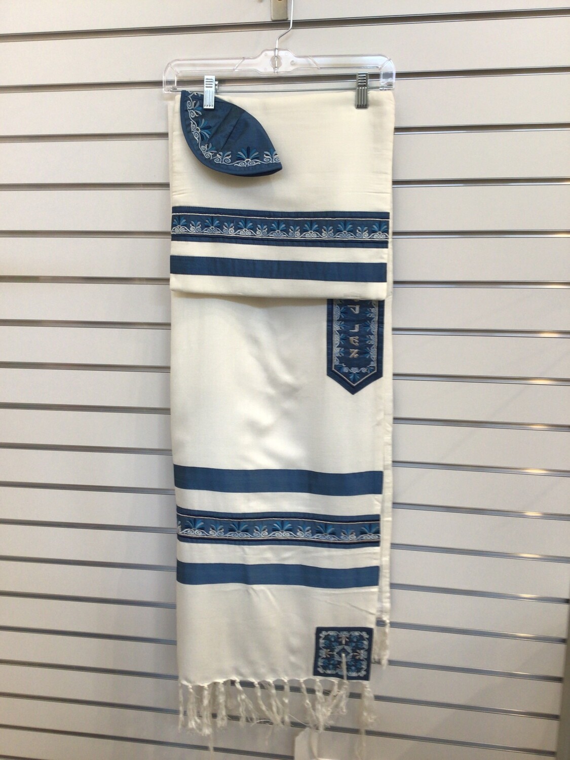 Blue Silk Date Palms Embroidered Tallit Set