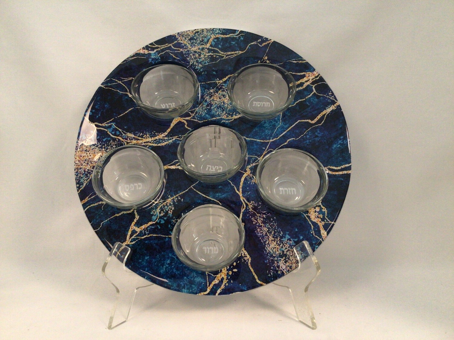 Blue Marbelized Aluminum Seder Plate 