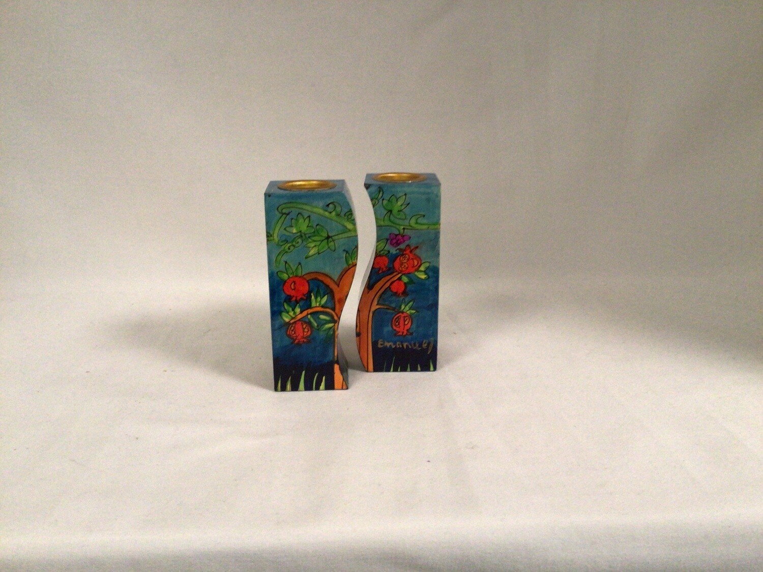 Emanuel Pomegranate/ Seven Species Fitted Candlesticks