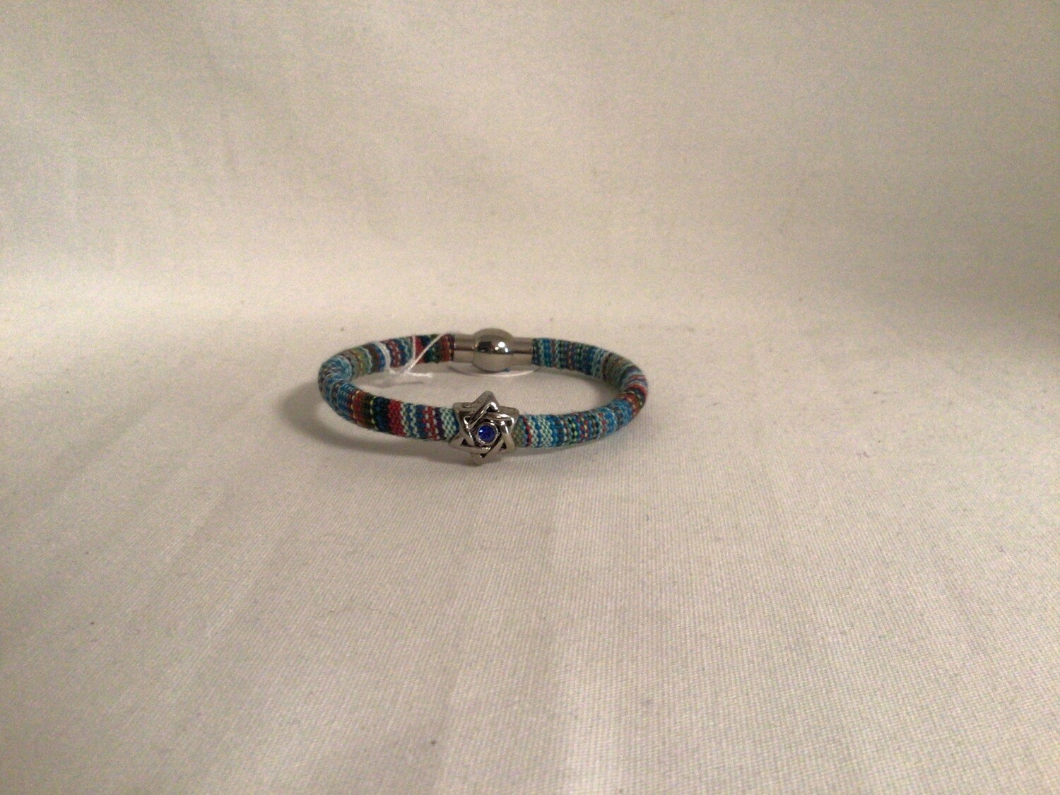 Cotton Bracelet with Swarovski Crystal Star, cerulean