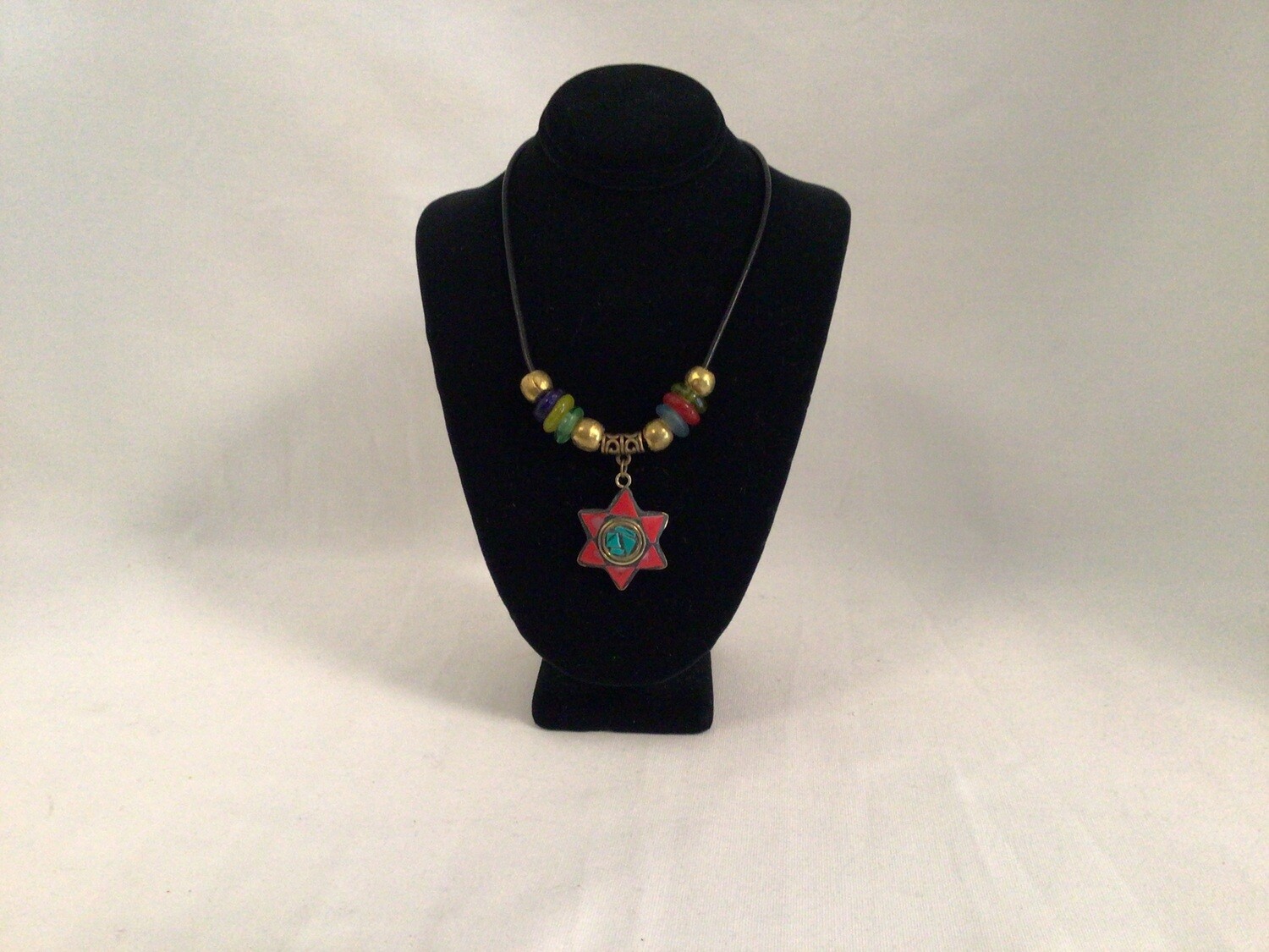 Nepal Red Star Necklace with Multicolor and Brass Beads