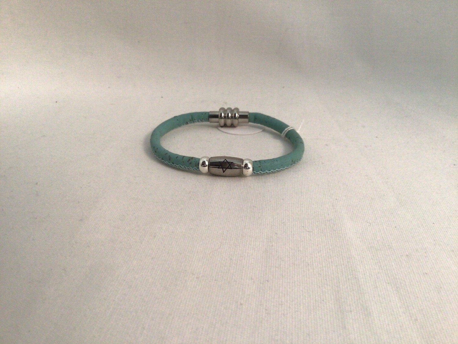 Sky Blue Round Cork Bracelet with Engraved Star