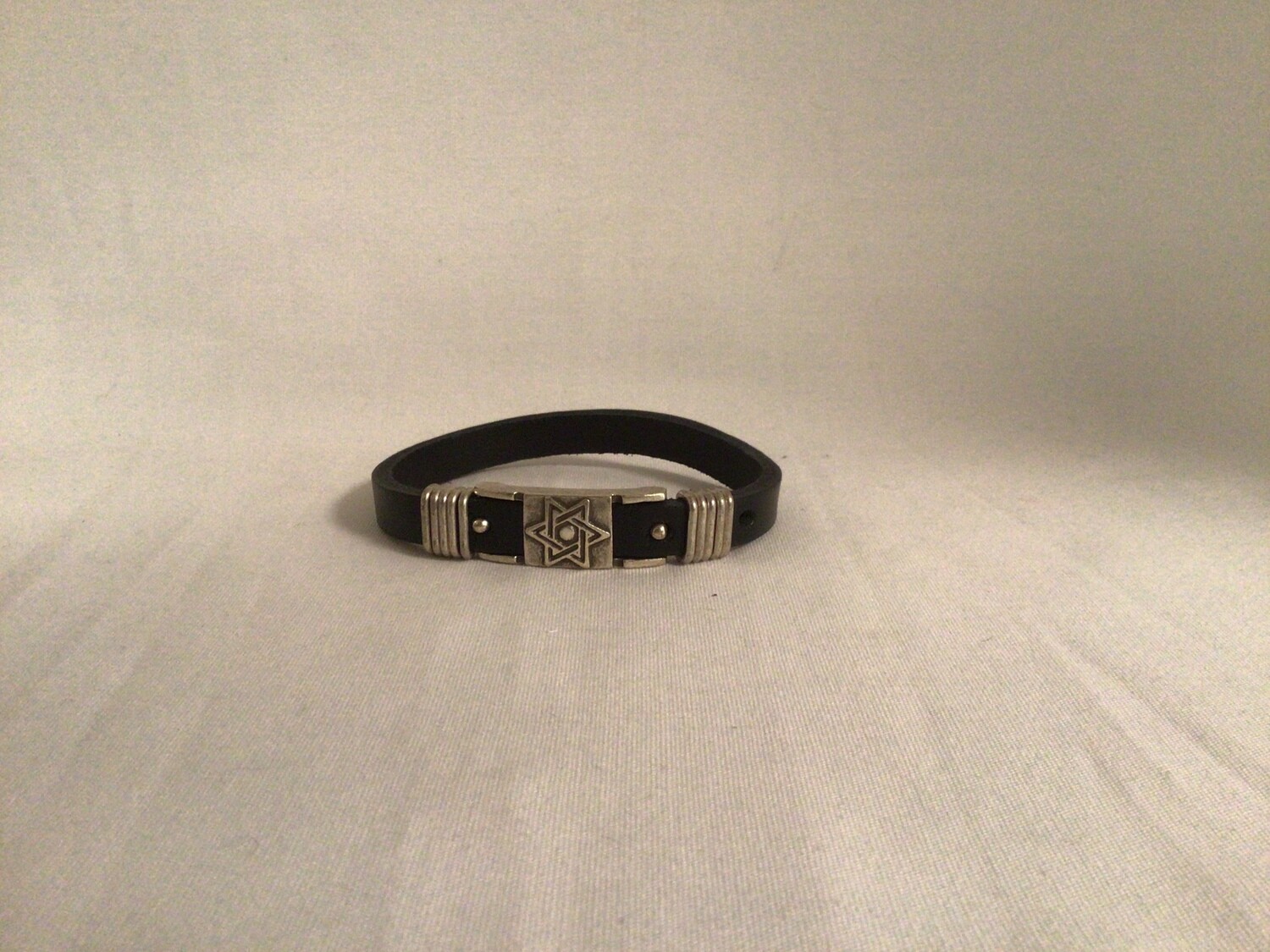 Stainless Steel and leather bracelet with Star of David, black