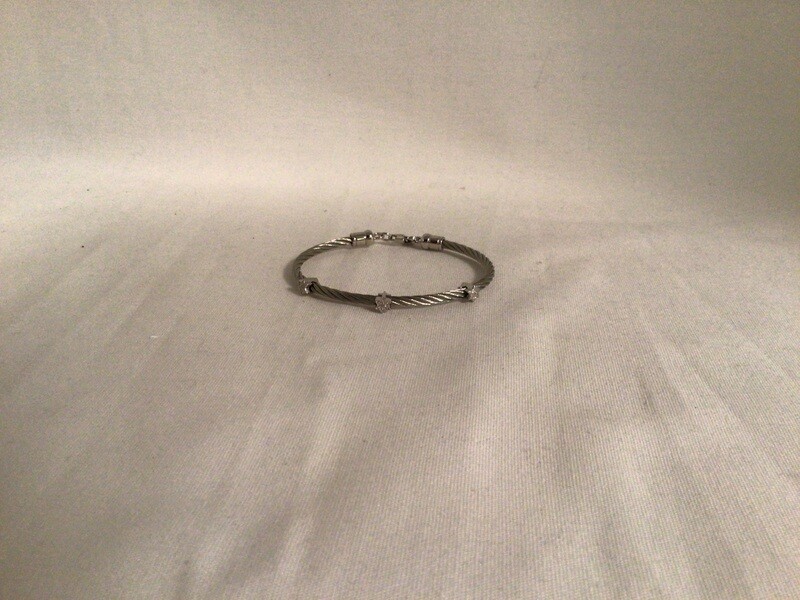 Stainless Steel Bracelet with 3 - .01 Diamond Stars of David, Silver