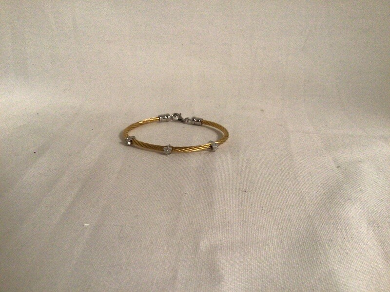 Stainless Steel Bracelet with 3 - .01 Diamond Stars of David - Gold