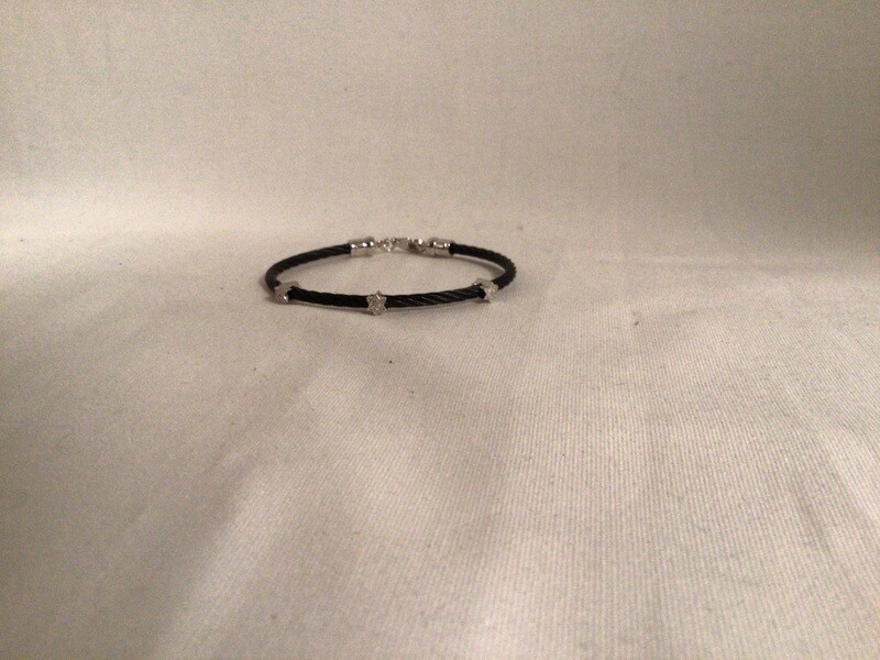 Stainless Steel Bracelet with 3 - .01 Diamond Stars of David , black