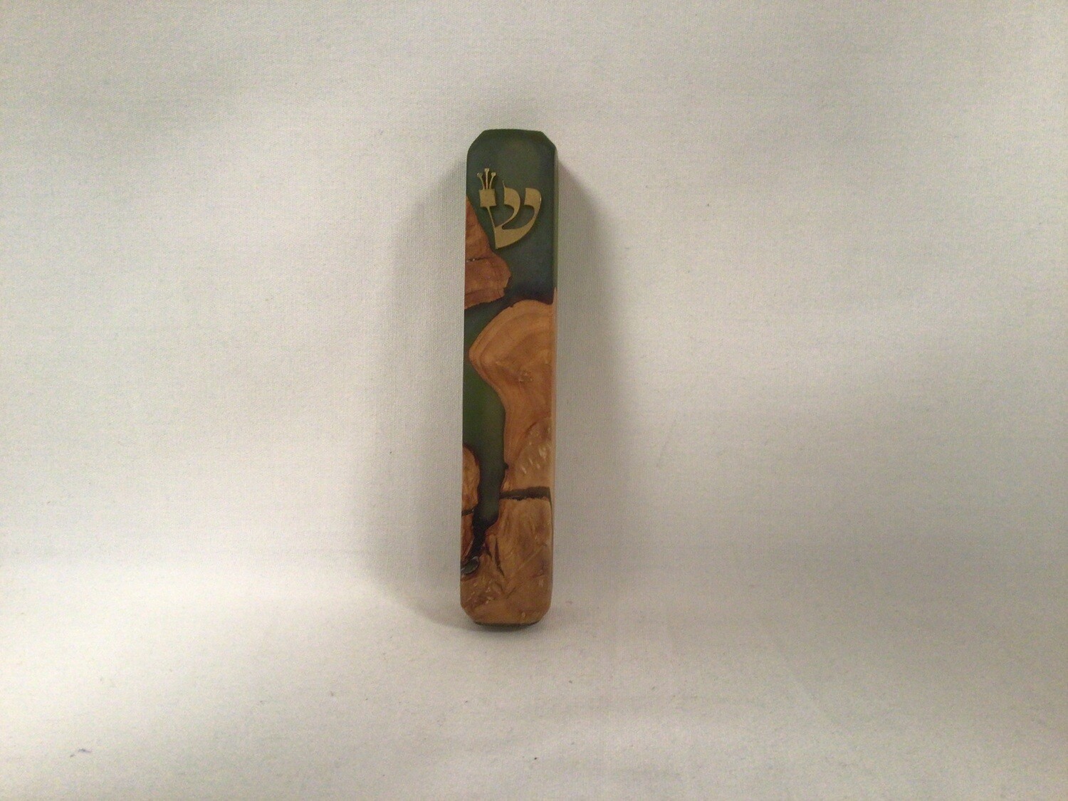 Israeli Olive Wood &amp; Resin Healing Mezuzah - dark olive