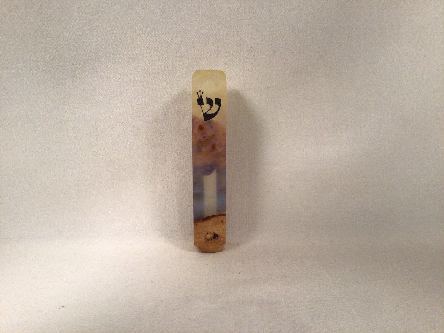 Israeli Olive Wood &amp; Resin Healing Mezuzah - Cream/Multi