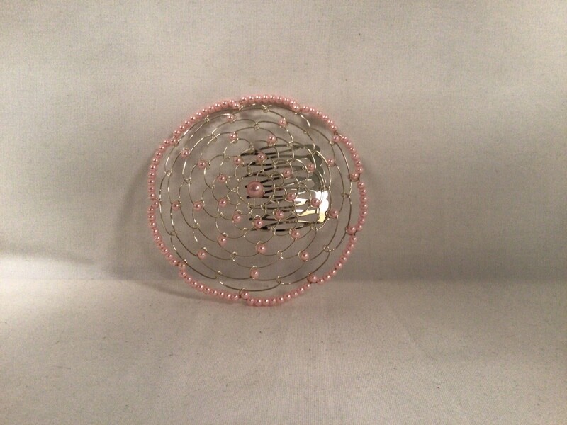Pink Beaded Ladies Kippah with Comb