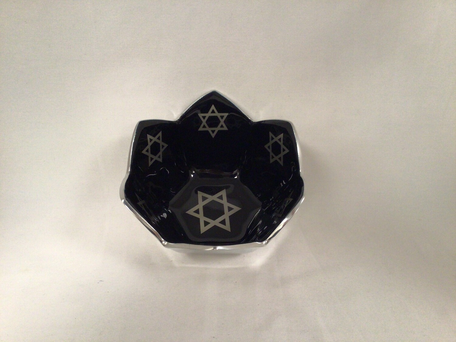 Black Enamel & Aluminum Lotus Shaped Bowl with Stars of David ls 