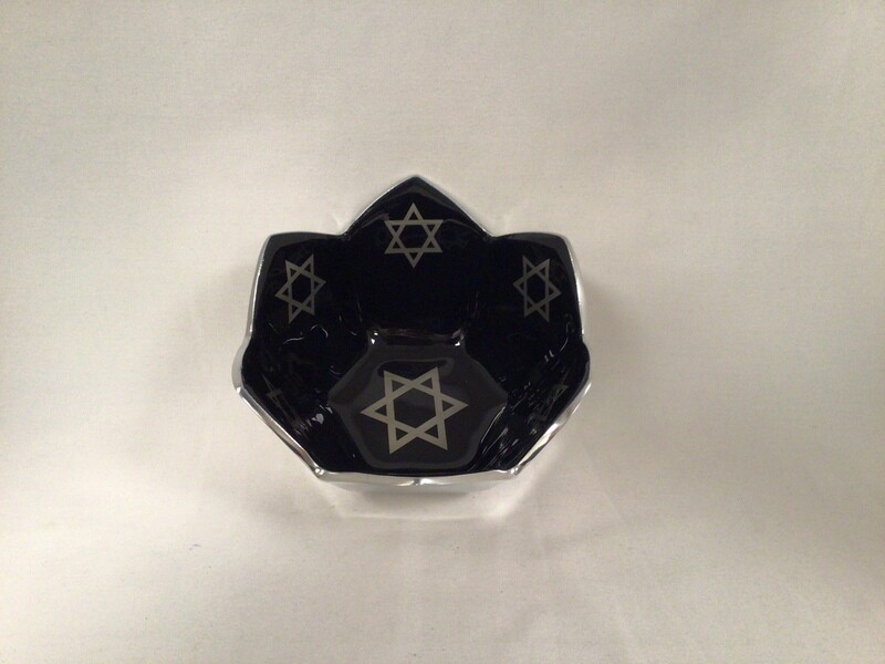 Black Enamel &amp;  Aluminum Lotus Shaped Bowl with Stars of David ls 