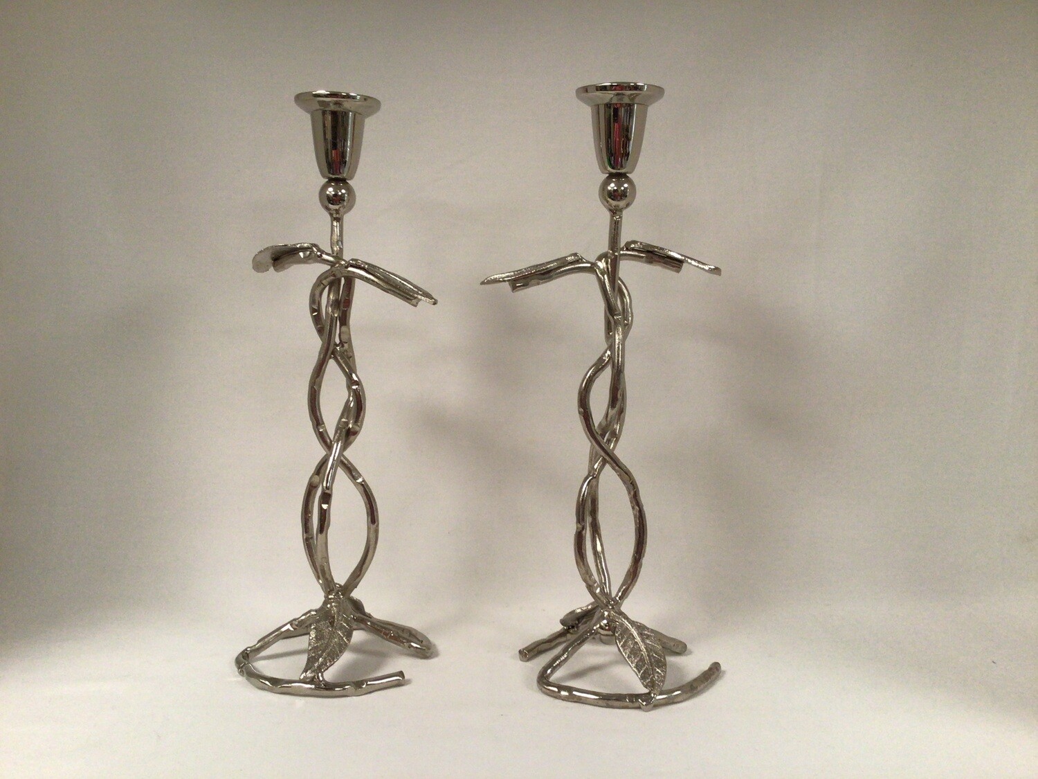 Nickel Candlesticks with Leaf Design