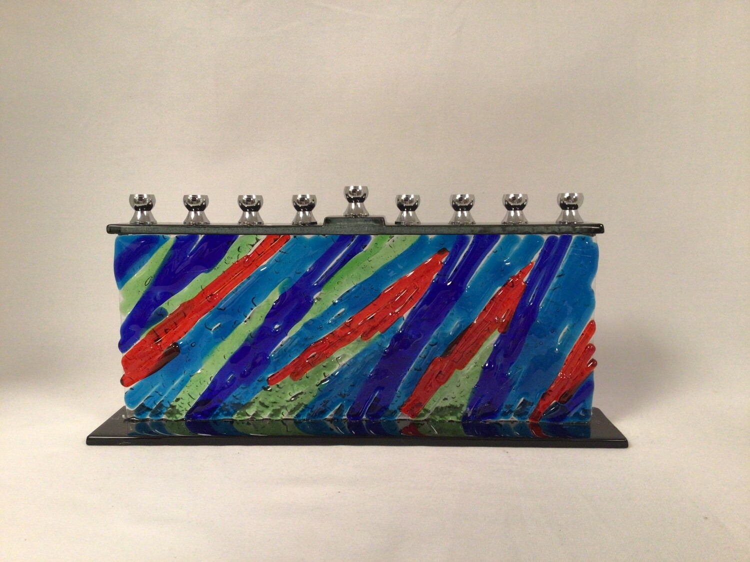 Multi-Color Fused Glass Menorah 