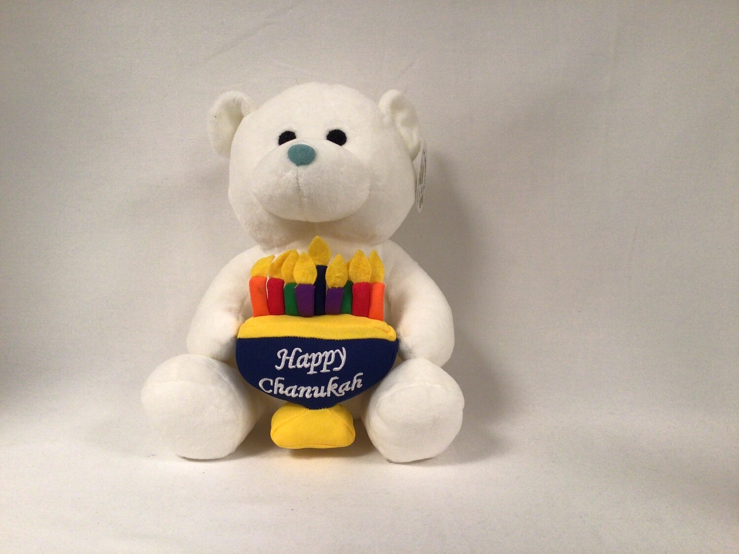 White Stuffed Bear with Menorah