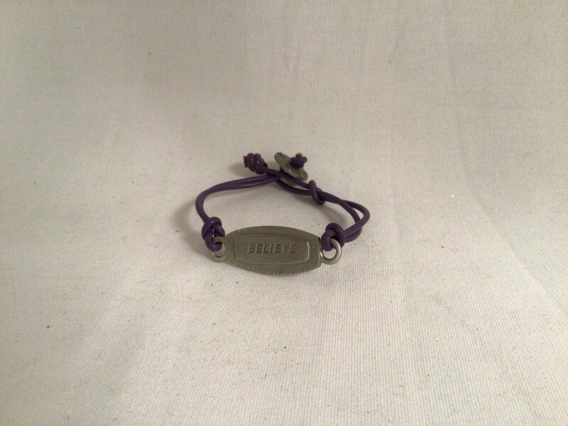 Leather Bracelet with Pewter  &quot;Believe&quot; Bar