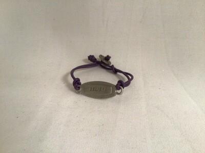 Leather Bracelet with Pewter "Believe" Bar