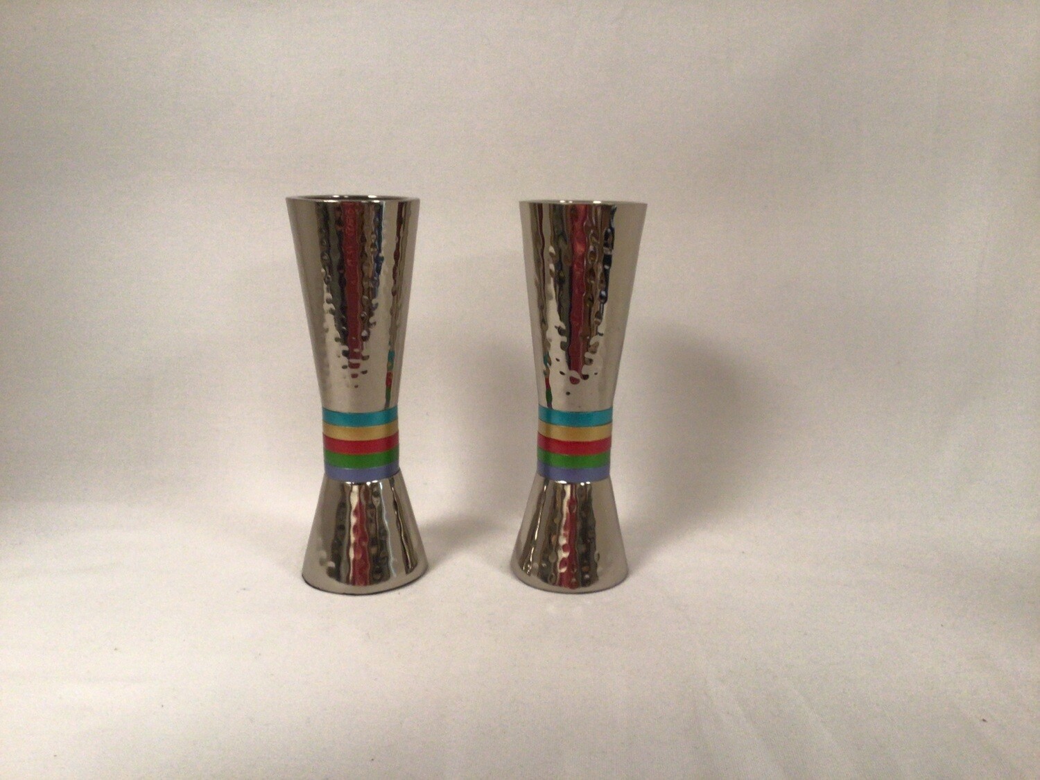 Cone Shaped Hammered Candlesticks with Multicolor Rings