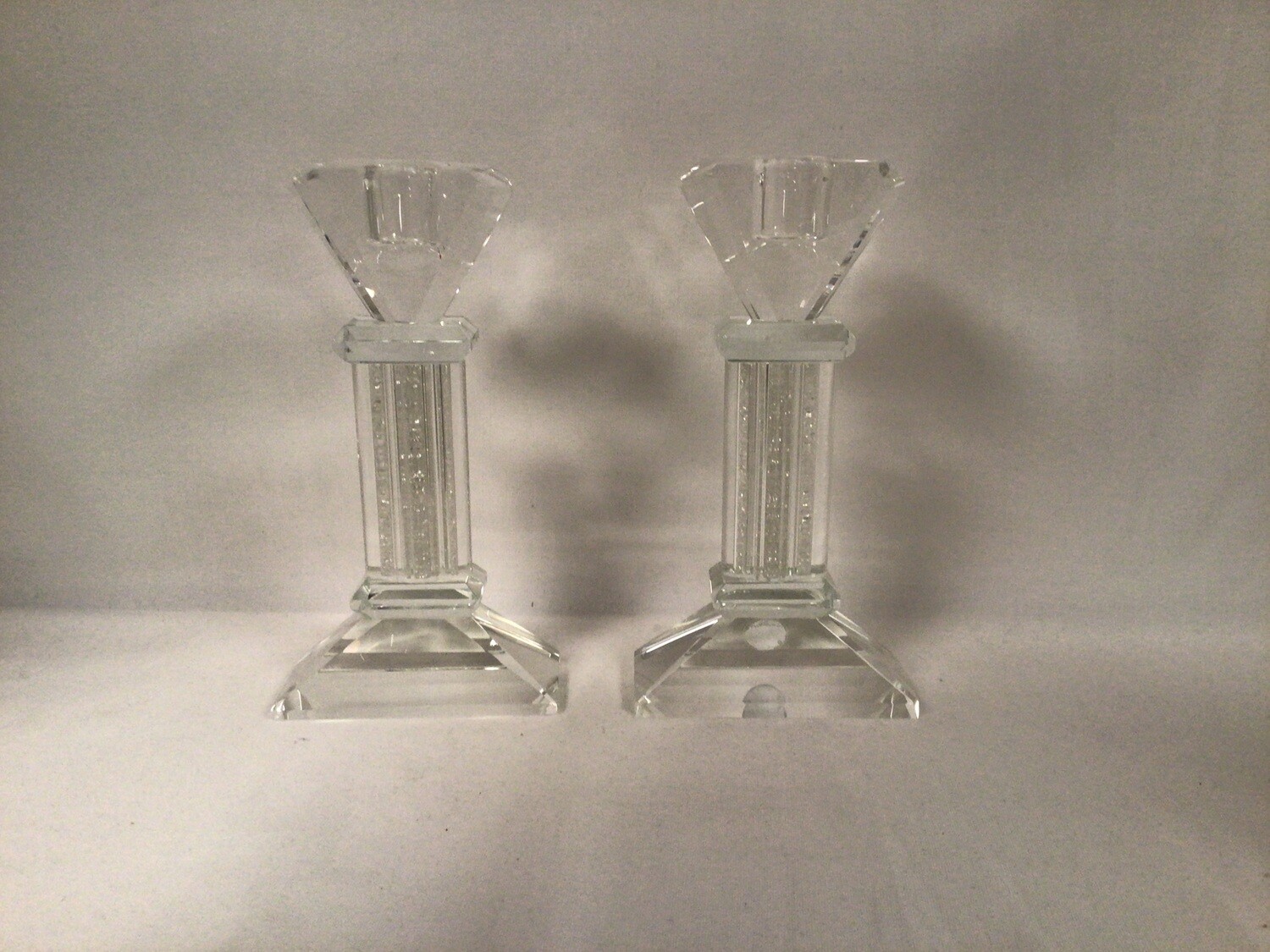 Lead Crystal Candlesticks with Crushed Stones