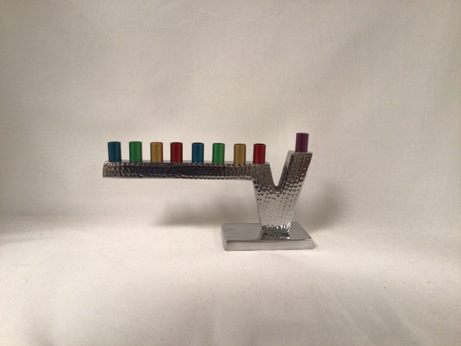 Aluminum Menorah with Multi Color Candle Holders